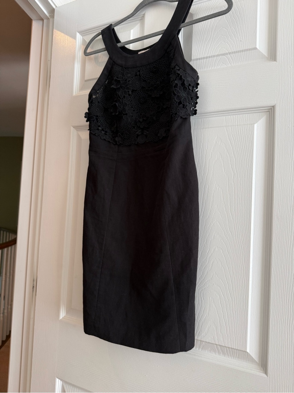 Sleeveless Black Mini Dress with Floral Lace Bodice - Picture 3 of 6